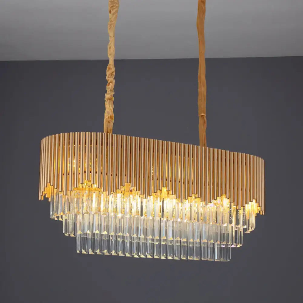 Contemporary gold finish crystal blocks chandelier dining room light