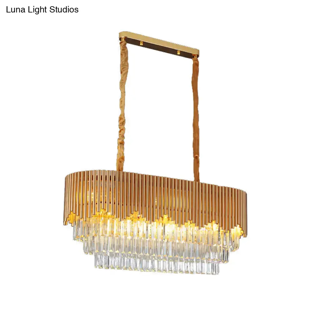 Contemporary gold finish crystal blocks chandelier dining room light