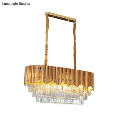 Contemporary gold finish crystal blocks chandelier dining room light