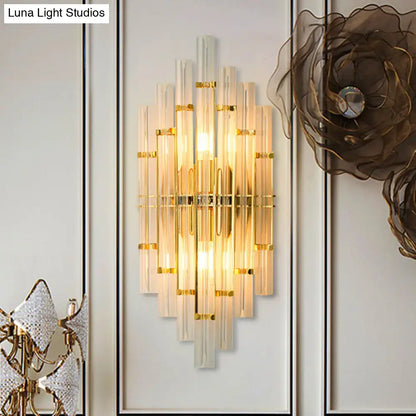 Contemporary gold finish crystal tube wall sconce bedroom light