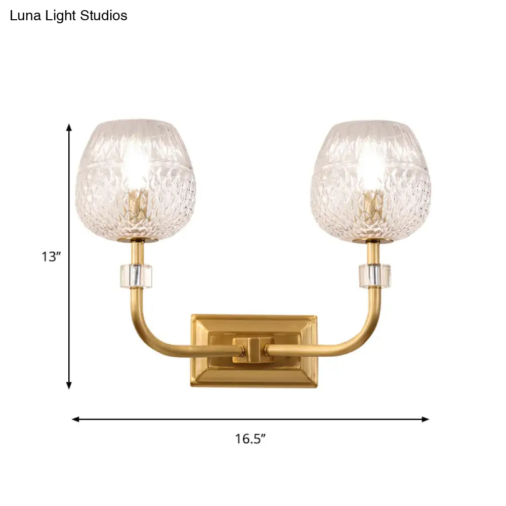 DecorBites™ Contemporary Gold Finish Dome Foyer Wall Sconce with Clear Lattice Glass