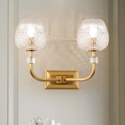 DecorBites™ Contemporary Gold Finish Dome Foyer Wall Sconce with Clear Lattice Glass