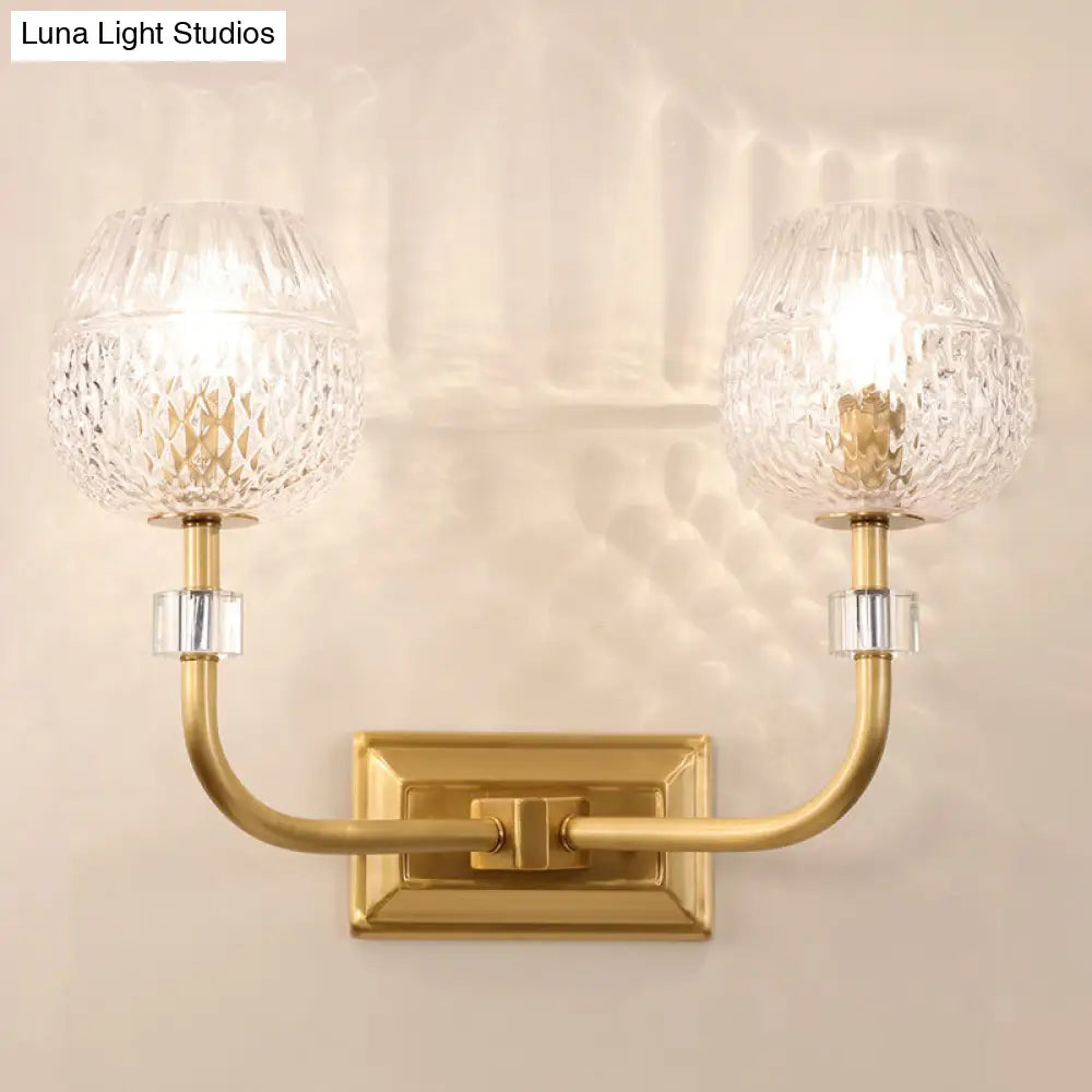 DecorBites™ Contemporary Gold Finish Dome Foyer Wall Sconce with Clear Lattice Glass