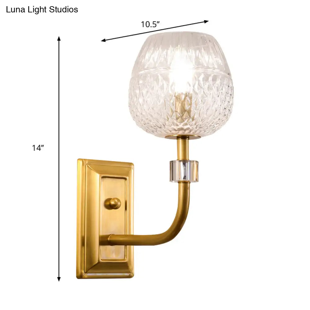 DecorBites™ Contemporary Gold Finish Dome Foyer Wall Sconce with Clear Lattice Glass