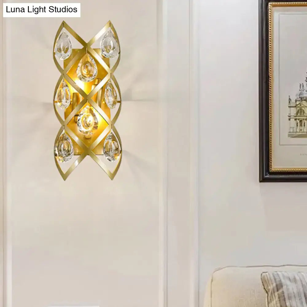 Contemporary gold geometric teardrop sconce clear crystal living room light fixture