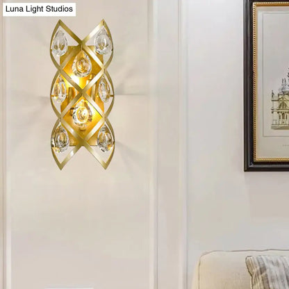 Contemporary gold geometric teardrop sconce clear crystal living room light fixture