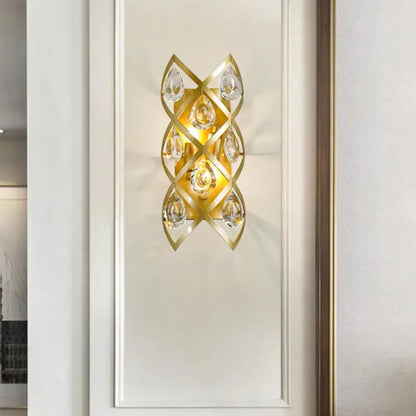 Contemporary gold geometric teardrop sconce clear crystal living room light fixture