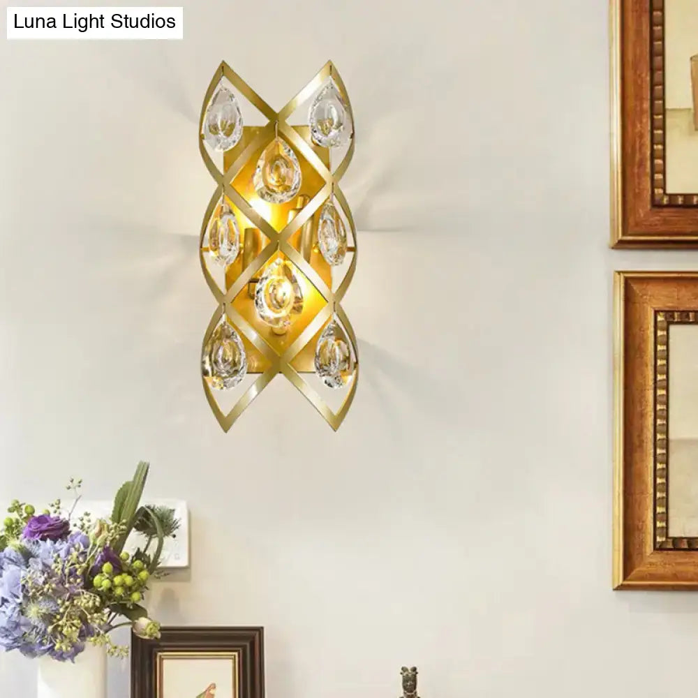 Contemporary gold geometric teardrop sconce clear crystal living room light fixture
