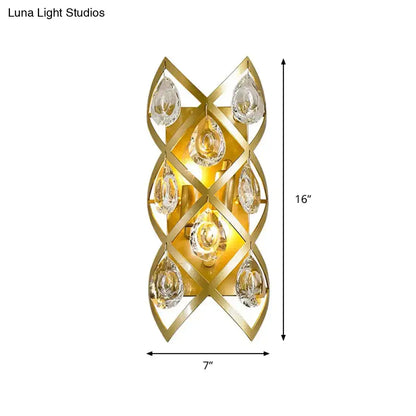 Contemporary gold geometric teardrop sconce clear crystal living room light fixture