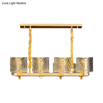 Contemporary gold linear chandelier dining room square glass panel