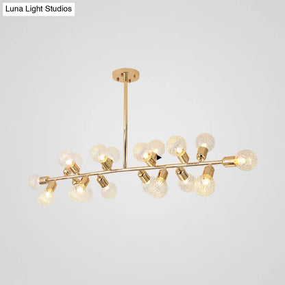 DecorBites™ Contemporary Gold Linear LED Island Lighting - 18 Lights Hanging Ceiling Lamp with Ribbing Glass Shade