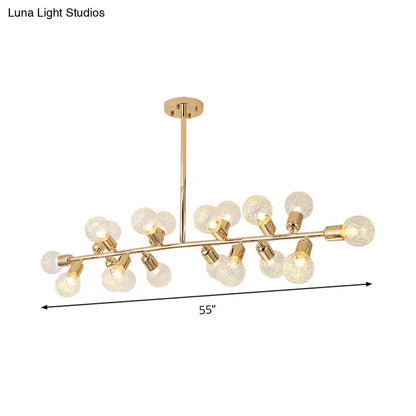 DecorBites™ Contemporary Gold Linear LED Island Lighting - 18 Lights Hanging Ceiling Lamp with Ribbing Glass Shade