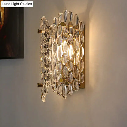 Contemporary gold metal fixture clear crystal wall light hallway