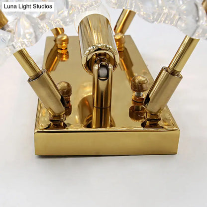 Contemporary gold metal fixture clear crystal wall light hallway