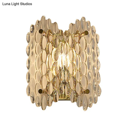 Contemporary gold metal fixture clear crystal wall light hallway
