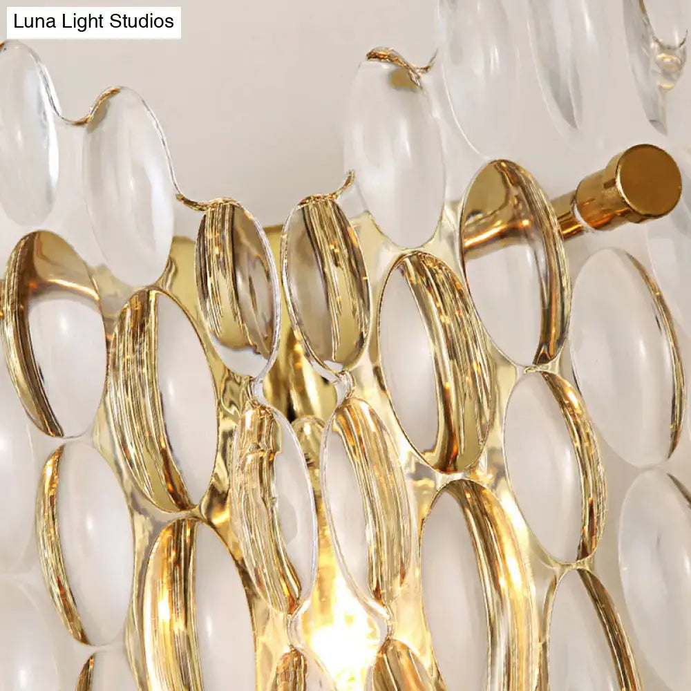 Contemporary gold metal fixture clear crystal wall light hallway