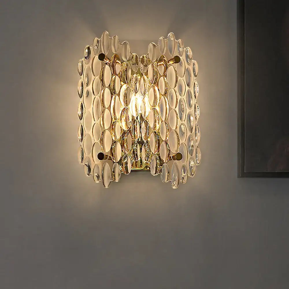 Contemporary gold metal fixture clear crystal wall light hallway