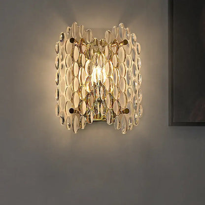 Contemporary gold metal fixture clear crystal wall light hallway