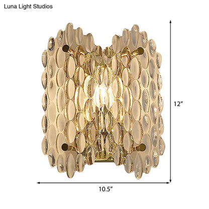 Contemporary gold metal fixture clear crystal wall light hallway