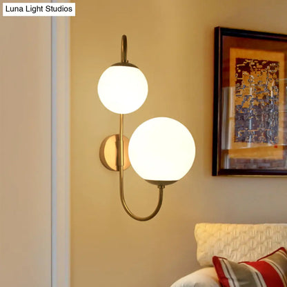 DecorBites™ Contemporary Gold Metal Wall Sconce with Opal Glass Shade - 2 Bulb Arm Design