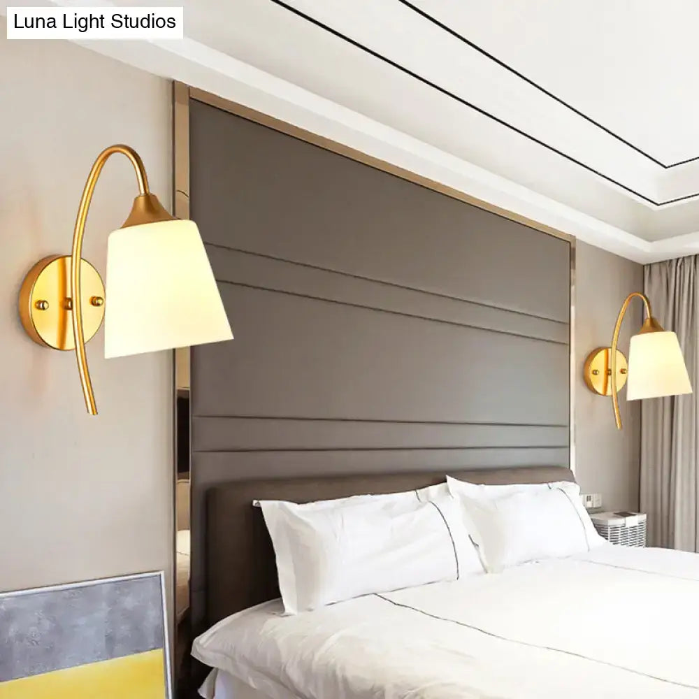 Contemporary gold milk glass wall lamp bedroom sconce