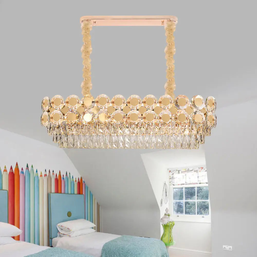 DecorBites™ Contemporary Gold Oval Crystal Island Pendant with 12 Bulbs – Elegant Dining Hall Lighting