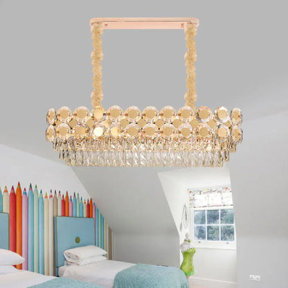 DecorBites™ Contemporary Gold Oval Crystal Island Pendant with 12 Bulbs – Elegant Dining Hall Lighting