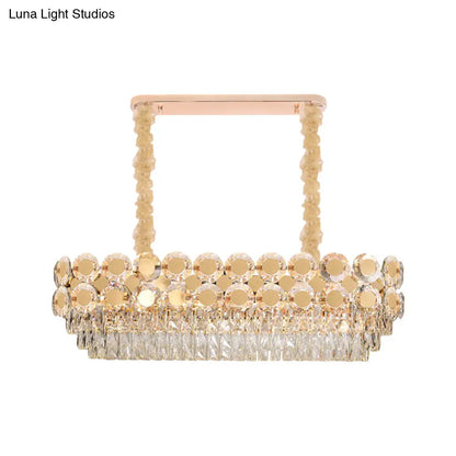 DecorBites™ Contemporary Gold Oval Crystal Island Pendant with 12 Bulbs – Elegant Dining Hall Lighting