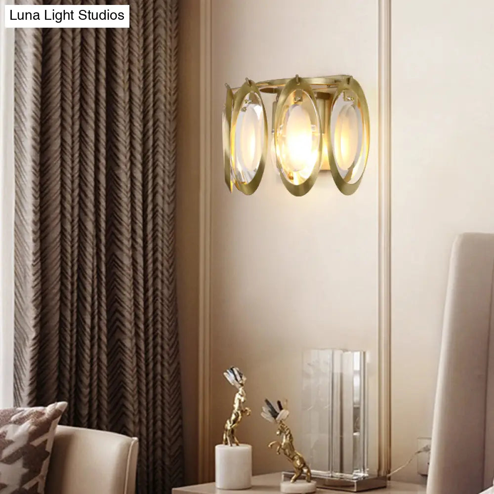 DecorBites™ Contemporary Gold Oval Sconce with Cut Crystal Detail - Perfect Wall Fixture for Living Room Lighting