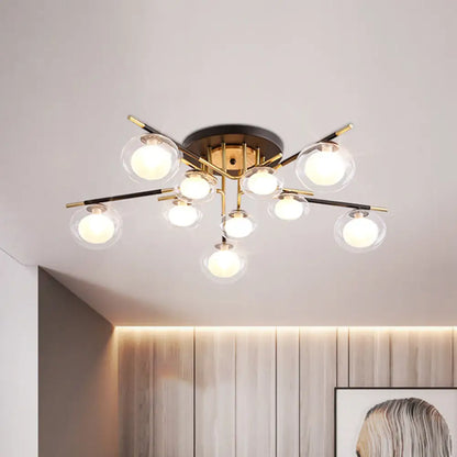 DecorBites™ Contemporary Gold Oval Shade Ceiling Fixture - Dining Room Glass & Metal Semi Flush Mount Light