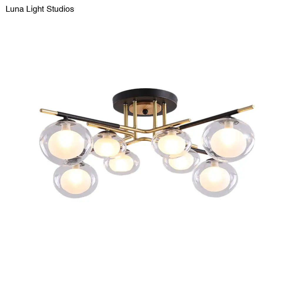 DecorBites™ Contemporary Gold Oval Shade Ceiling Fixture - Dining Room Glass & Metal Semi Flush Mount Light