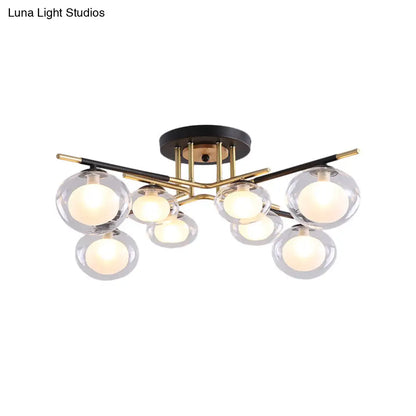 DecorBites™ Contemporary Gold Oval Shade Ceiling Fixture - Dining Room Glass & Metal Semi Flush Mount Light