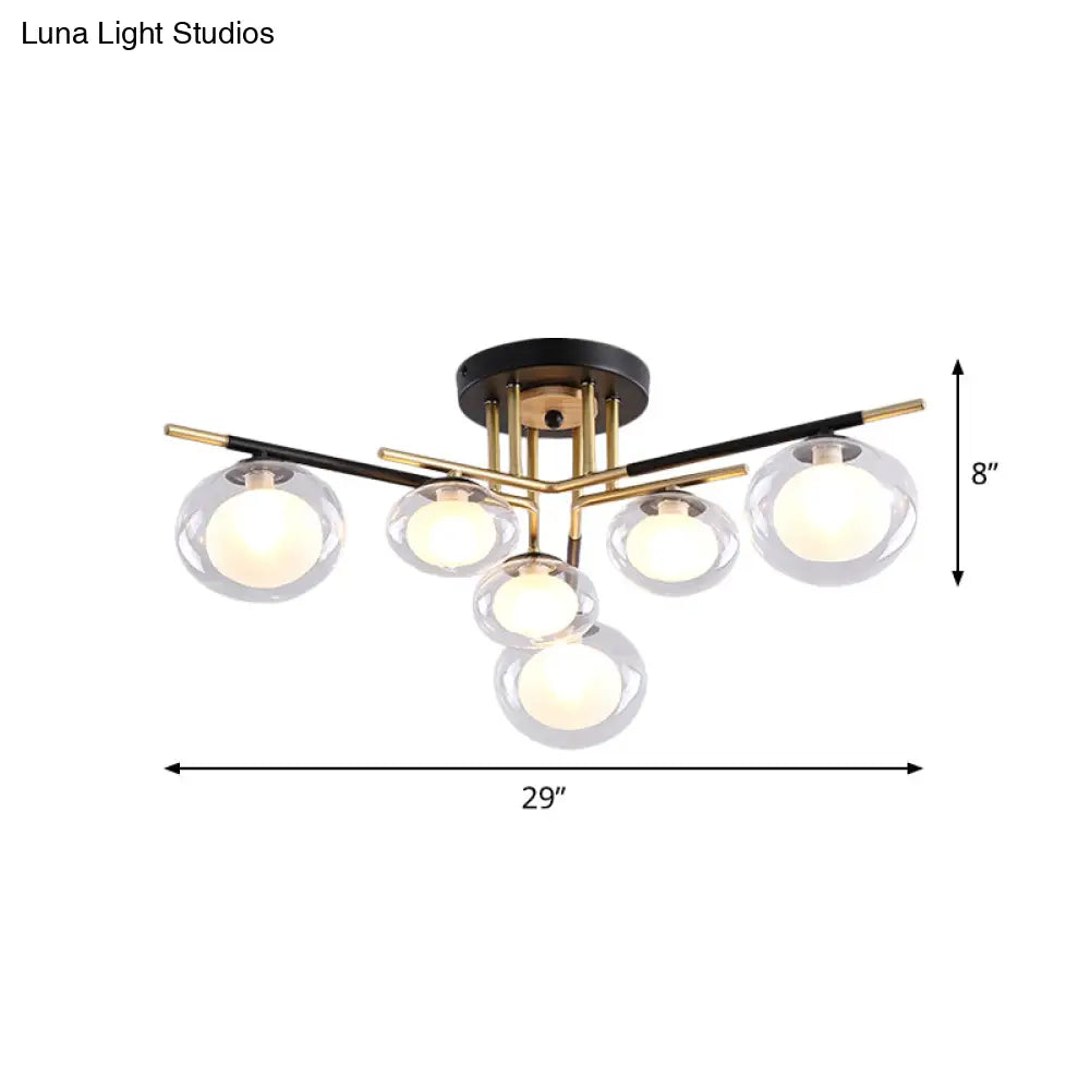 DecorBites™ Contemporary Gold Oval Shade Ceiling Fixture - Dining Room Glass & Metal Semi Flush Mount Light