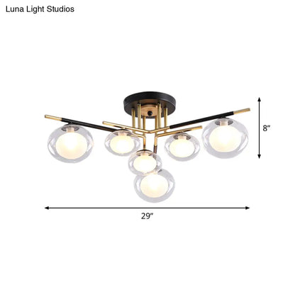 DecorBites™ Contemporary Gold Oval Shade Ceiling Fixture - Dining Room Glass & Metal Semi Flush Mount Light