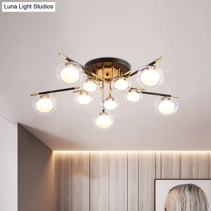 DecorBites™ Contemporary Gold Oval Shade Ceiling Fixture - Dining Room Glass & Metal Semi Flush Mount Light