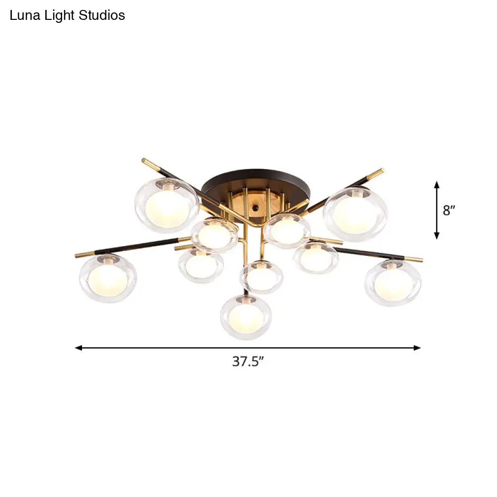 DecorBites™ Contemporary Gold Oval Shade Ceiling Fixture - Dining Room Glass & Metal Semi Flush Mount Light