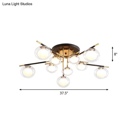 DecorBites™ Contemporary Gold Oval Shade Ceiling Fixture - Dining Room Glass & Metal Semi Flush Mount Light