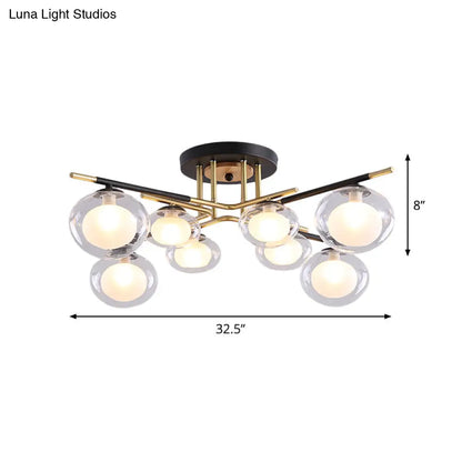 DecorBites™ Contemporary Gold Oval Shade Ceiling Fixture - Dining Room Glass & Metal Semi Flush Mount Light