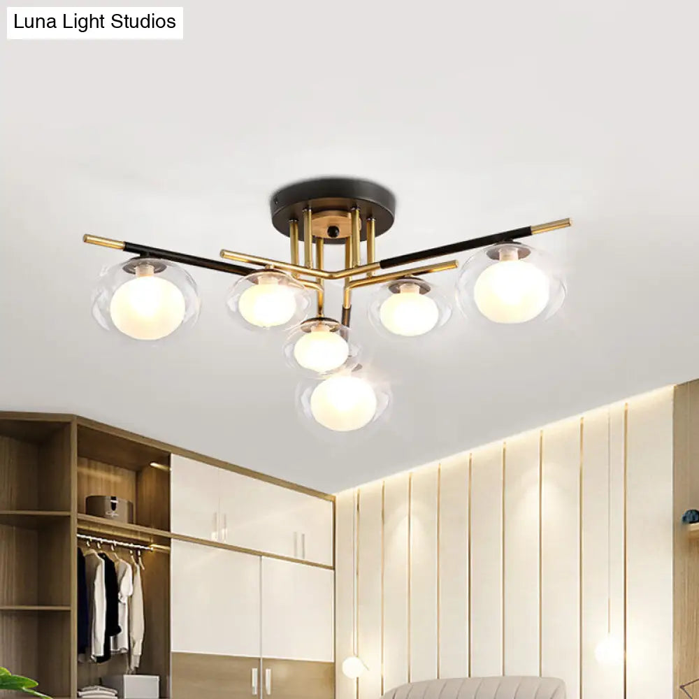 DecorBites™ Contemporary Gold Oval Shade Ceiling Fixture - Dining Room Glass & Metal Semi Flush Mount Light