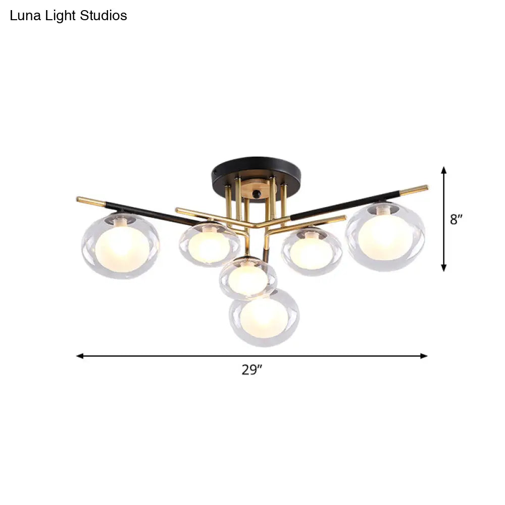 DecorBites™ Contemporary Gold Oval Shade Ceiling Fixture - Dining Room Glass & Metal Semi Flush Mount Light