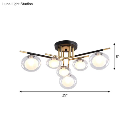 DecorBites™ Contemporary Gold Oval Shade Ceiling Fixture - Dining Room Glass & Metal Semi Flush Mount Light