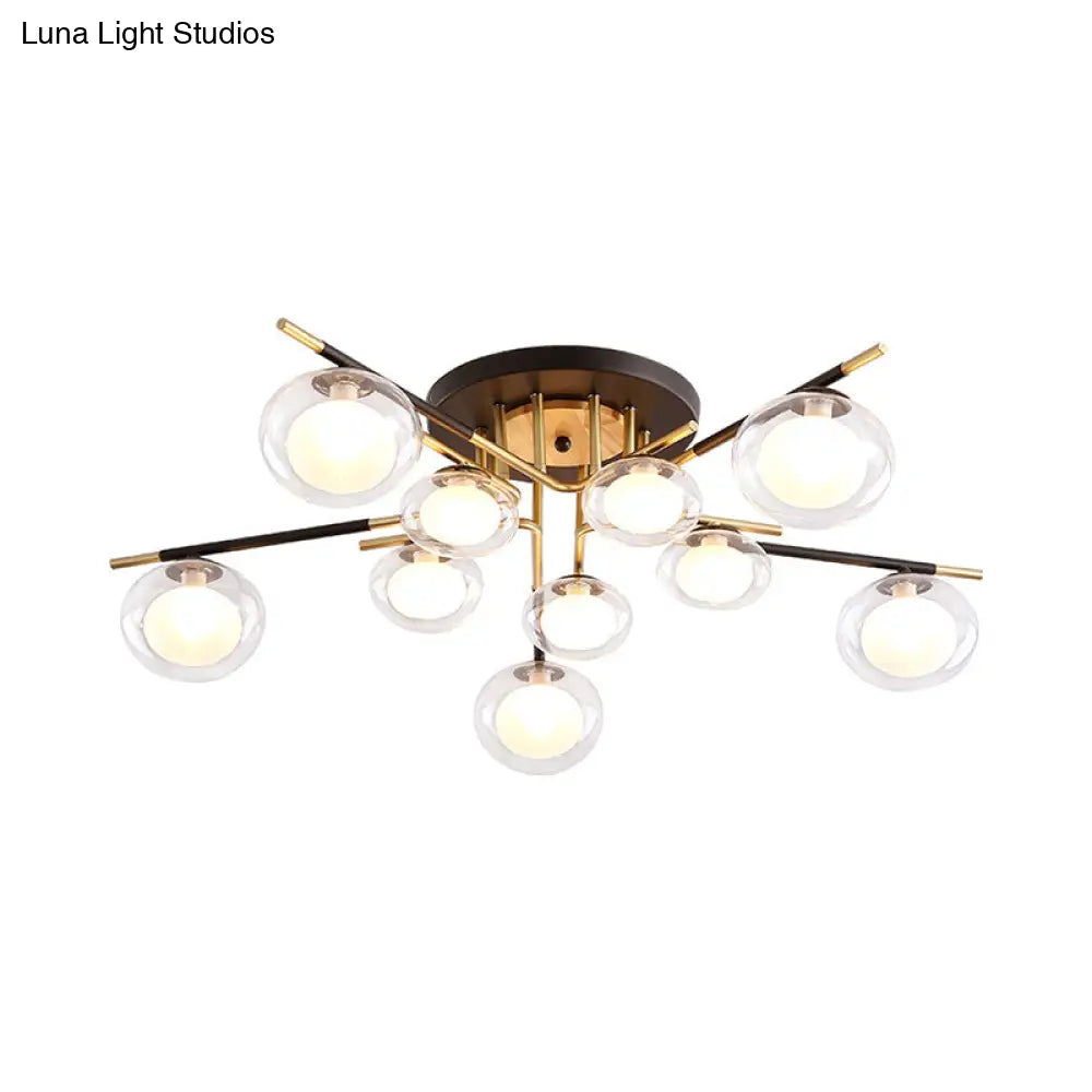 DecorBites™ Contemporary Gold Oval Shade Ceiling Fixture - Dining Room Glass & Metal Semi Flush Mount Light