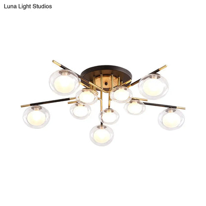 DecorBites™ Contemporary Gold Oval Shade Ceiling Fixture - Dining Room Glass & Metal Semi Flush Mount Light