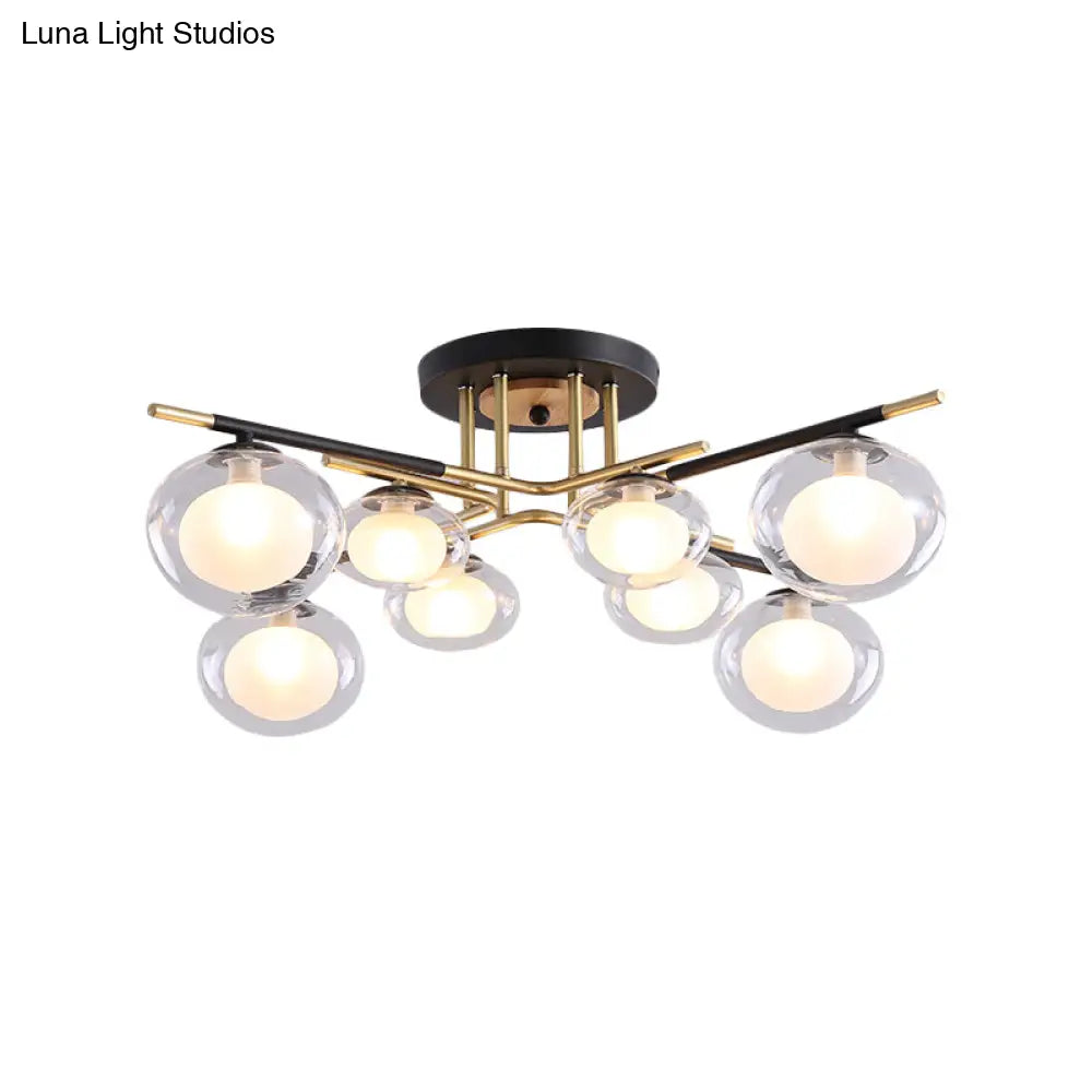 DecorBites™ Contemporary Gold Oval Shade Ceiling Fixture - Dining Room Glass & Metal Semi Flush Mount Light