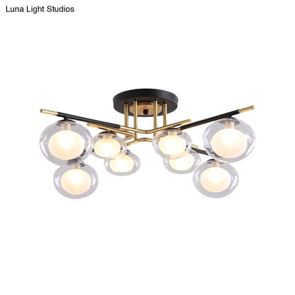DecorBites™ Contemporary Gold Oval Shade Ceiling Fixture - Dining Room Glass & Metal Semi Flush Mount Light