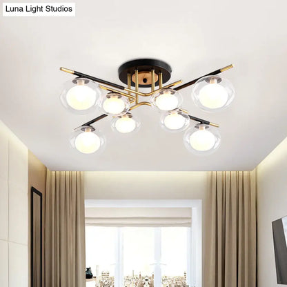 DecorBites™ Contemporary Gold Oval Shade Ceiling Fixture - Dining Room Glass & Metal Semi Flush Mount Light