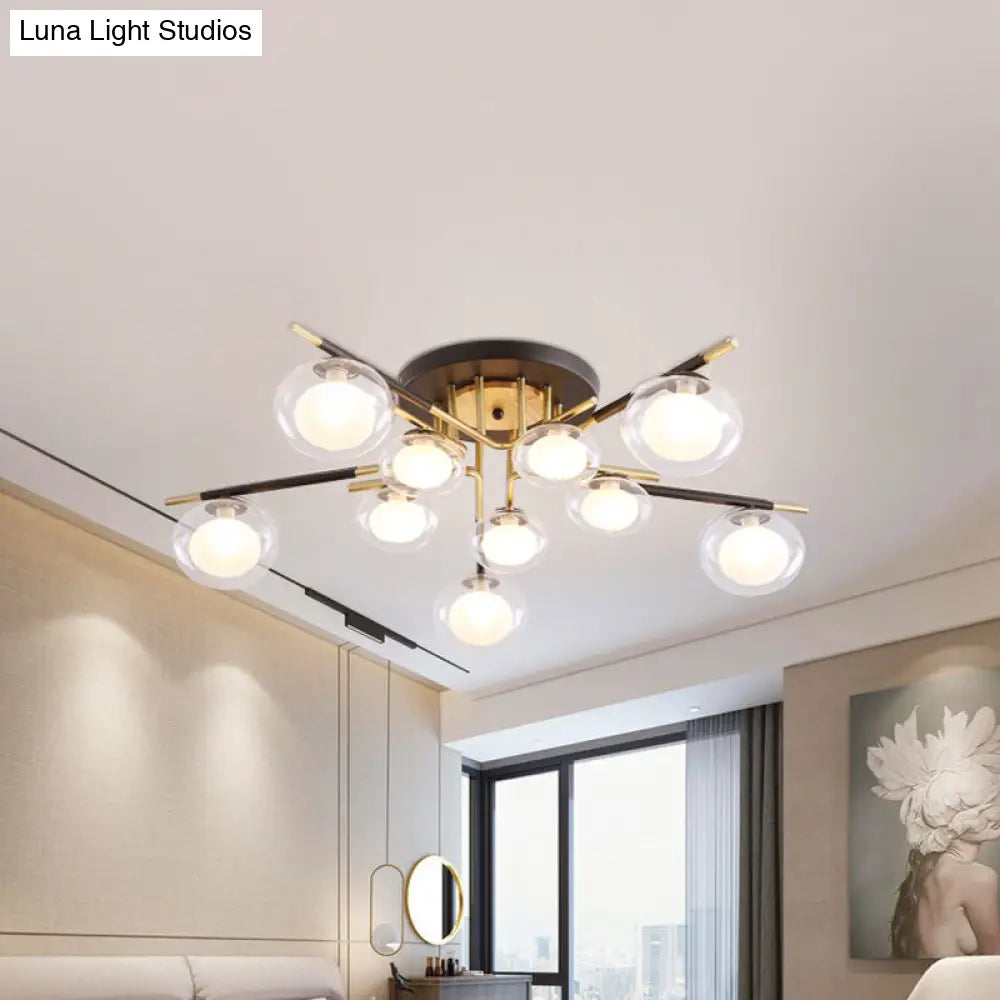 DecorBites™ Contemporary Gold Oval Shade Ceiling Fixture - Dining Room Glass & Metal Semi Flush Mount Light