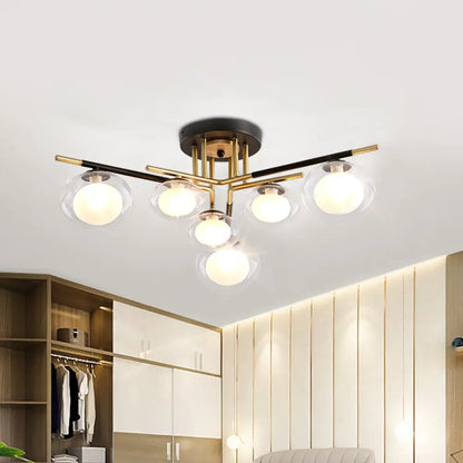 DecorBites™ Contemporary Gold Oval Shade Ceiling Fixture - Dining Room Glass & Metal Semi Flush Mount Light