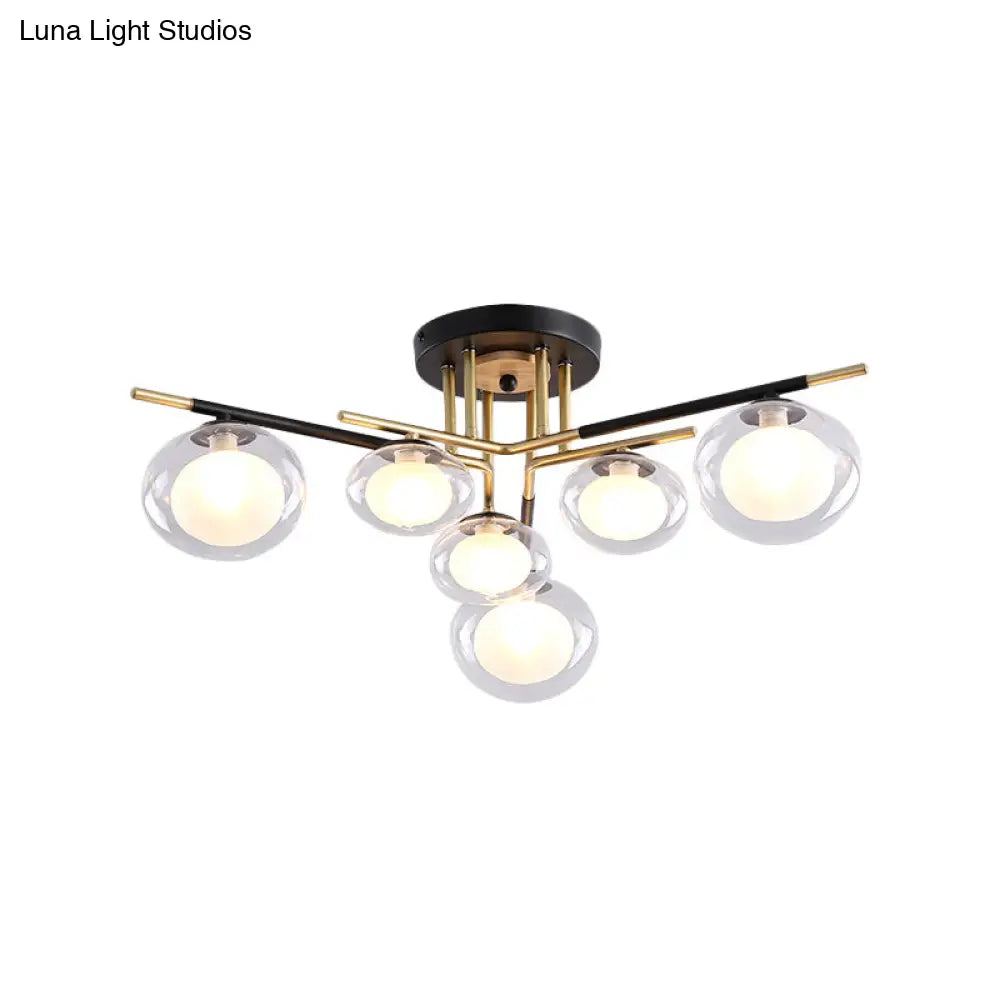 DecorBites™ Contemporary Gold Oval Shade Ceiling Fixture - Dining Room Glass & Metal Semi Flush Mount Light
