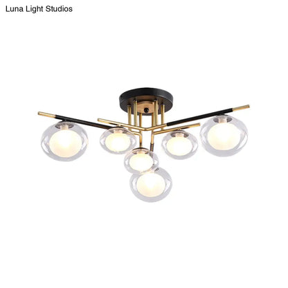 DecorBites™ Contemporary Gold Oval Shade Ceiling Fixture - Dining Room Glass & Metal Semi Flush Mount Light